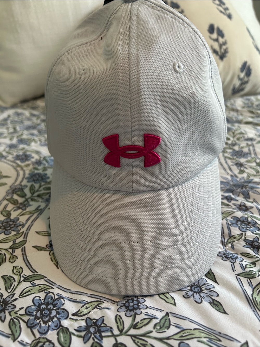 Under Armour White Baseball Cap with Pink Logo